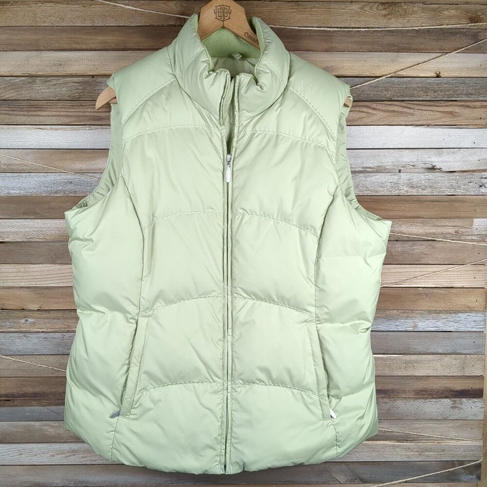 Eddie Bauer Celadon Green Premium Goose Down Puffer Vest Size Large Zip Front